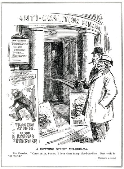 The Liberal Prime Minister, Lloyd George, invites his Conservative Chancellor, Bonar Law, to visit the 